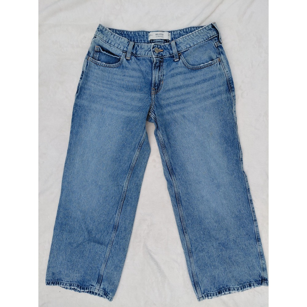 Hollister Low-Rise Baggy Jeans W29 Short Medium Wash Wide Leg Denim Y2K Style